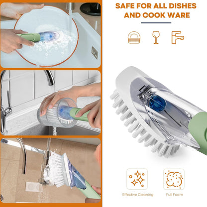 Soap Dispensing Replacement Dish Brush Storage Set with 2 PCS Brush Refills & Holder - RIMAY Dispenser Scrub Cleaning Scrubber Kitchen Dishwashing Dish Wand Handle for Dishes/Pans/Pots/Sink(Black)