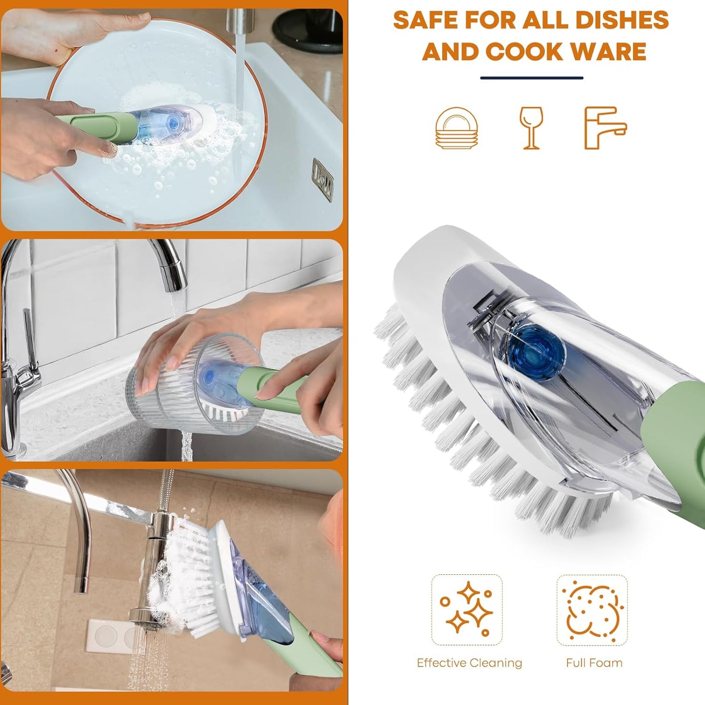 RIMAY Soap Dispensing Dish Brush, Dish Scrubber with Soap Dispenser, Dish Soap Brush, Dish Wand with Soap Dispenser Kitchen Brush for Dishes, Pans, Sink, Pots
