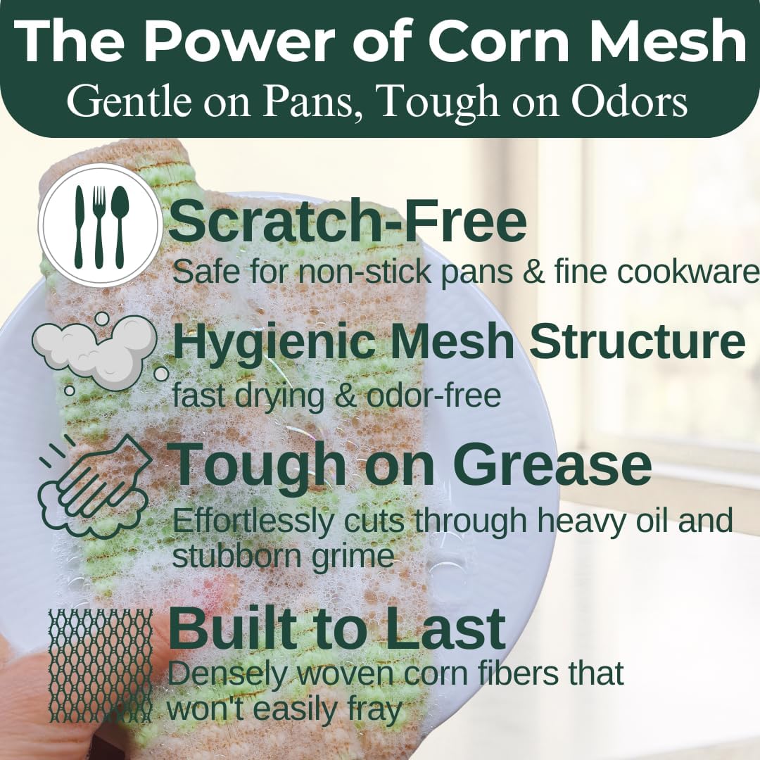 mibboom's Dish Scrubbers – Non-Scratch, Reusable Kitchen Sponges for All-Purpose Cleaning, Made in Korea, 4 Pack (7.6 x 7.4 in)