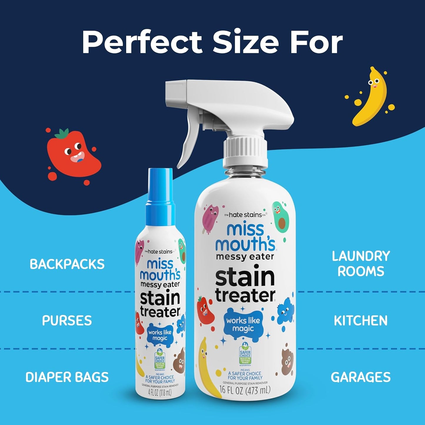Miss Mouth's Messy Eater Stain Treater Spray - 4oz 2 Pack Stain Remover - Newborn & Baby Essentials - No Dry Cleaning Food, Grease, Coffee Off Laundry, Underwear, Fabric