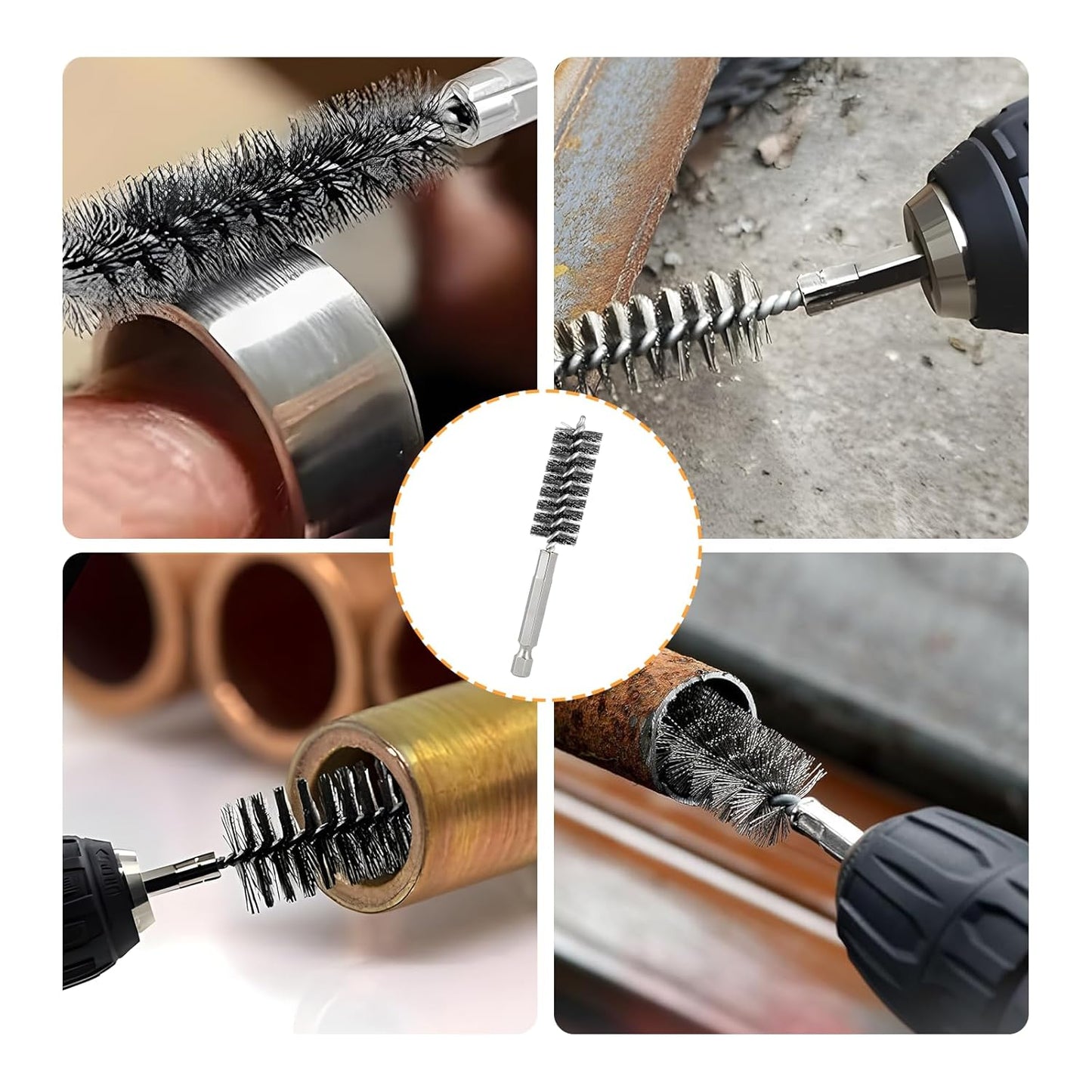 Bore Brush for Drill – 6pcs Stainless Steel Wire Tube Brush in Different Sizes, Twisted Wire Cleaning Brush with 1/4" Hex Shank, bore Brush Copper Pipe Cleaner for Power Drill & Tube Cleaning