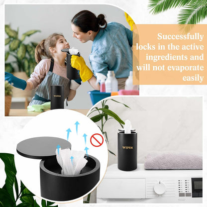 Willinglong Refillable Wet Wipes Dispenser Disinfecting Wipe Container with Magnetic Lid Stylish Decorative Bamboo Holder for Bathroom Kitchen Countertop Home Office Storage Cleaning(Black)