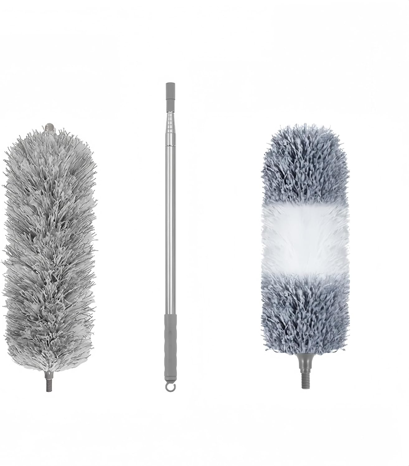 Microfiber Feather Duster, 110 Inch Extendable Telescoping Pole Duster with Bendable Washable Head, Long Handle Cleaning Duster for Ceiling Fan, High Ceiling, Blinds, Furniture and Cars(Gray)