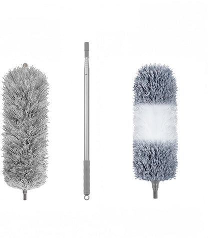 Microfiber Feather Duster, 110 Inch Extendable Telescoping Pole Duster with Bendable Washable Head, Long Handle Cleaning Duster for Ceiling Fan, High Ceiling, Blinds, Furniture and Cars(Gray)