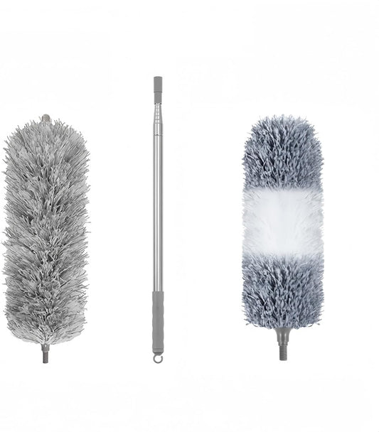 Microfiber Feather Duster, 110 Inch Extendable Telescoping Pole Duster with Bendable Washable Head, Long Handle Cleaning Duster for Ceiling Fan, High Ceiling, Blinds, Furniture and Cars(Gray)