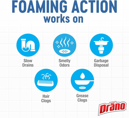 Drano Early Action Foamer Drain Clog Remover and Cleaner for Shower or Sink Drains, Unclogs and Removes Sources of Odor, 17 Fl Oz