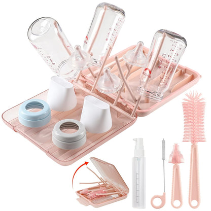 Baby Bottle Brush,6 in 1 Bottle Cleaner Set with Extendable Silicone Bottle Brush,Drying Rack,Nipple & Straw Brushes,Soap Dispenser & Organizer Case,Ideal Gifts for Babies& Moms