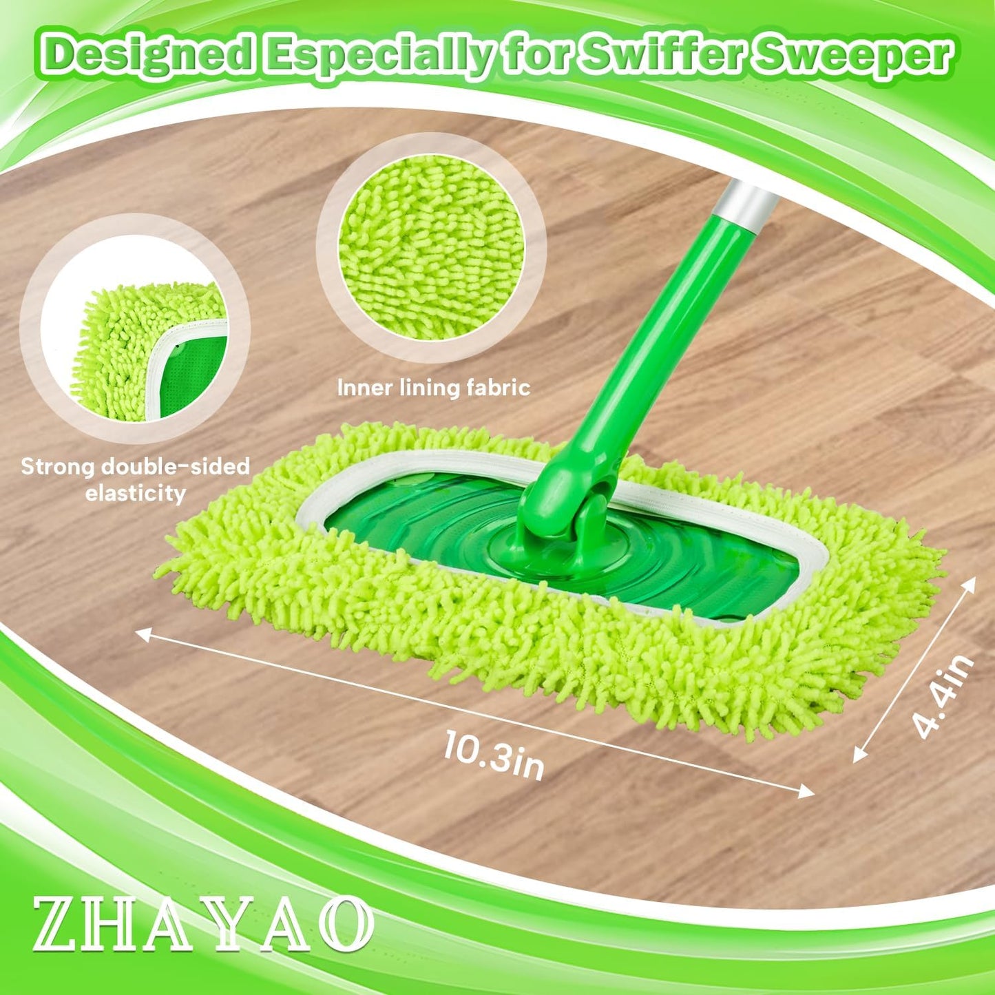 6Pcs Reusable Microfiber Mop Pads Compatible with Swiffer Sweeper, Wet and Dry Flat mop Cover, Replacement Sweeping Mopping pad Refills for Surface/Hardwood Floor Cleaning