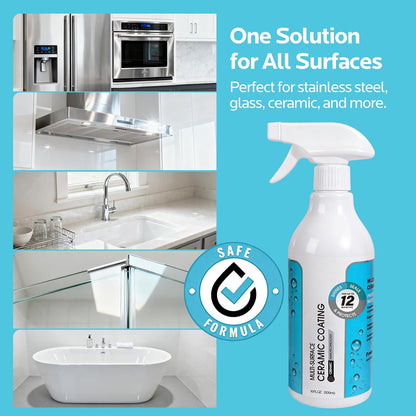 Ceramic Coating Spray for Stainless Steel & Glass - Fingerprint & Water-Spot Repellent, Long-Lasting Surface Protection for Kitchen & Bath (500ml)