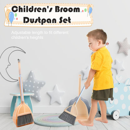 Mini Broom with Dustpan for Kids,Little Housekeeping Helper Set (Light Blue)