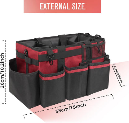 SCAVATA Wearable Cleaning Caddy Organizer with Handle & Shoulder Straps for Housekeepers, Under Sink & Car Cleaning Tool Organizer Bag with 4 Foldable Dividers (Green)