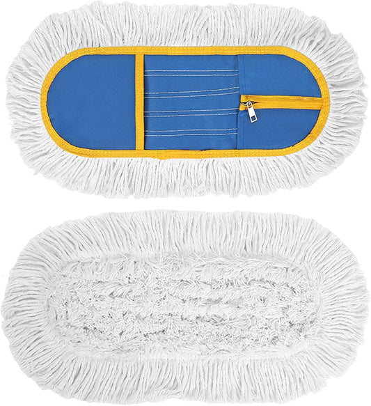 Commercial Dust Mop for Floor Cleaning - Industrial Wet Dry Broom with 2 Washable Mops Pads for Hardwood Vinyl Laminate Floors Warehouse Courtyard Cleaning,16 Inch,Blue
