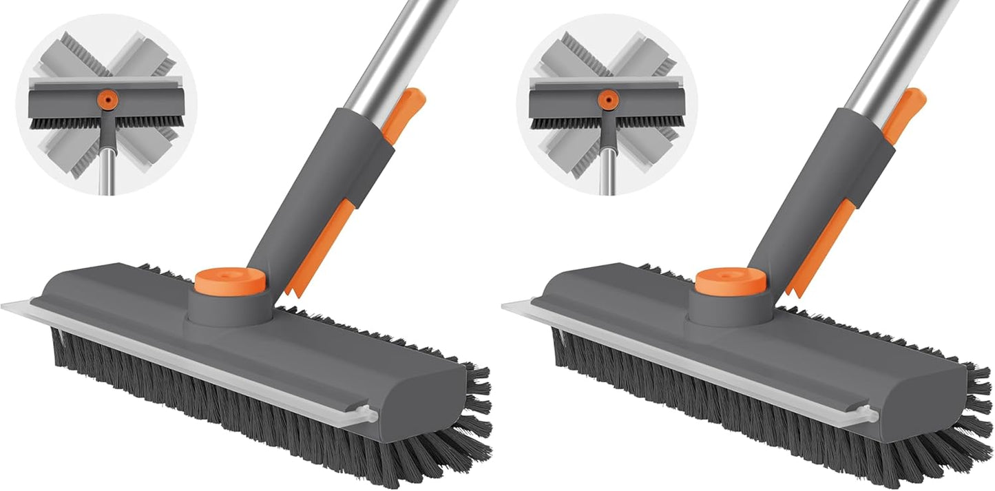 Floor Scrub Brush with Long Handle, 3 in 1 Scrape and Heavy-Duty Stiff Bristle Scrubber Brush for Cleaning Shower Bathroom, Patio, Pool, Garage, Kitchen, Wall and Deck (White, 1 Pack)