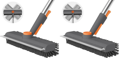 Floor Scrub Brush with Long Handle, 3 in 1 Scrape and Heavy-Duty Stiff Bristle Scrubber Brush for Cleaning Shower Bathroom, Patio, Pool, Garage, Kitchen, Wall and Deck (White, 1 Pack)