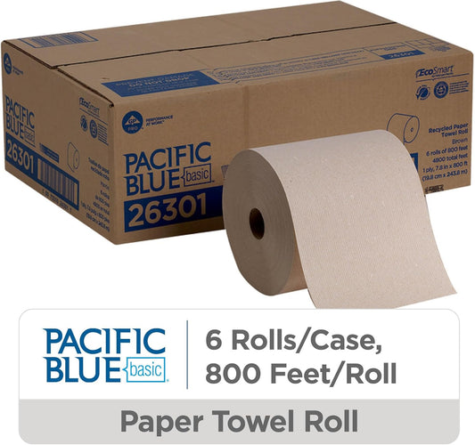 Georgia-Pacific Pacific Blue Basic Recycled Paper Towel Roll (Previously Branded Envision) by GP PRO (Georgia-Pacific), Brown, 26401, 350 Feet Per Roll, 12 Rolls Per Case