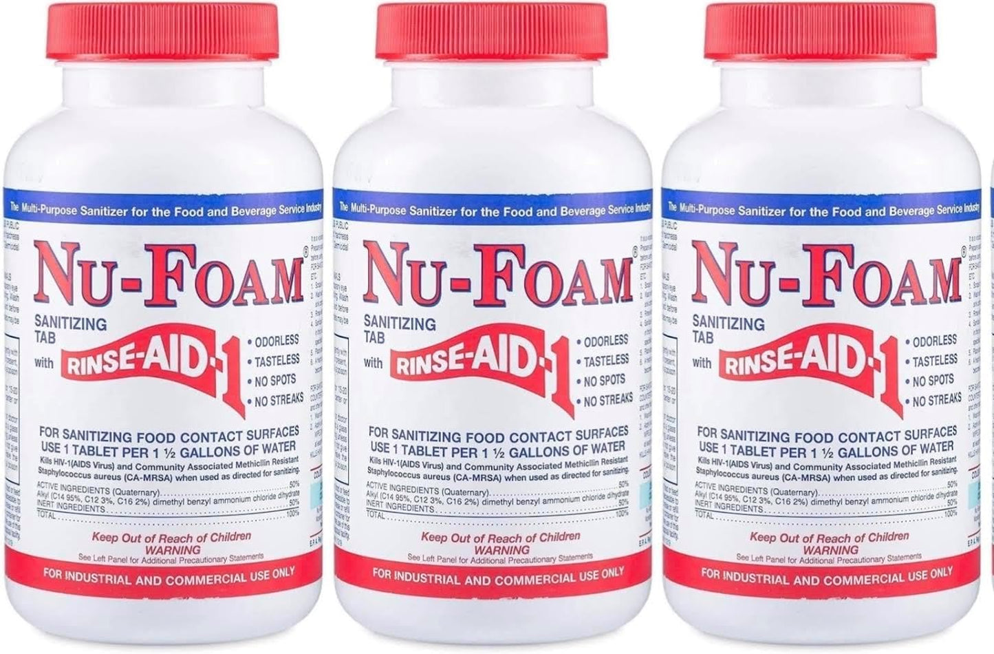 Nu-Foam Sanitizing Tablets for Bar Glassware – Superior Rinse Aid - Hand Washing Bar, Tavern, Brewery Supplies - Spotless Serving Glasses - 6 Jars 600 Tablets/ 3600 Quarts (6 Pack 600 Tablets)