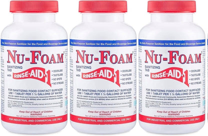 Nu-Foam Sanitizing Tablets for Bar Glassware – Superior Rinse Aid - Hand Washing Bar, Tavern, Brewery Supplies - Spotless Serving Glasses - 6 Jars 600 Tablets/ 3600 Quarts (6 Pack 600 Tablets)