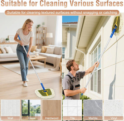 Commercial Dust Mop for Hardwood Floors Cleaning,Industrial Dry Mop Broom with 2 Replacement Wedge Cotton Mop Pads for Walls,Hardwood,Laminate, Vinyl,Tile,Home,Warehouse Floor Duster,Green