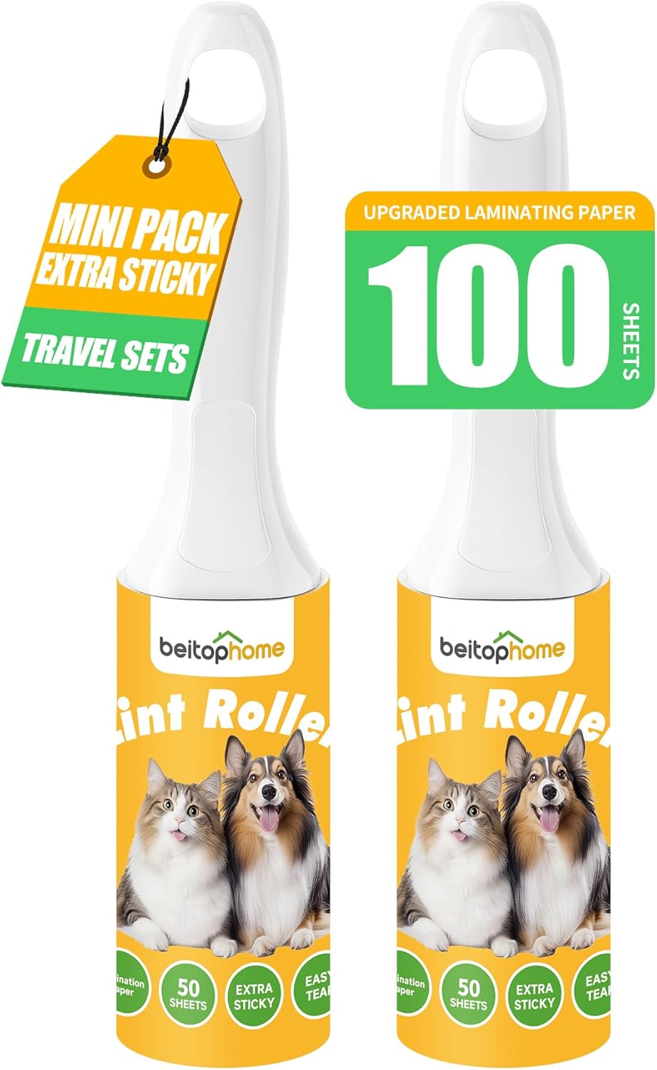 Extra Sticky Lint Roller for Pet Hair, 600 Sheets with 2 Reinforced Handles, Heavy Duty Lint Roller for Clothes, Couch, Furniture & Car