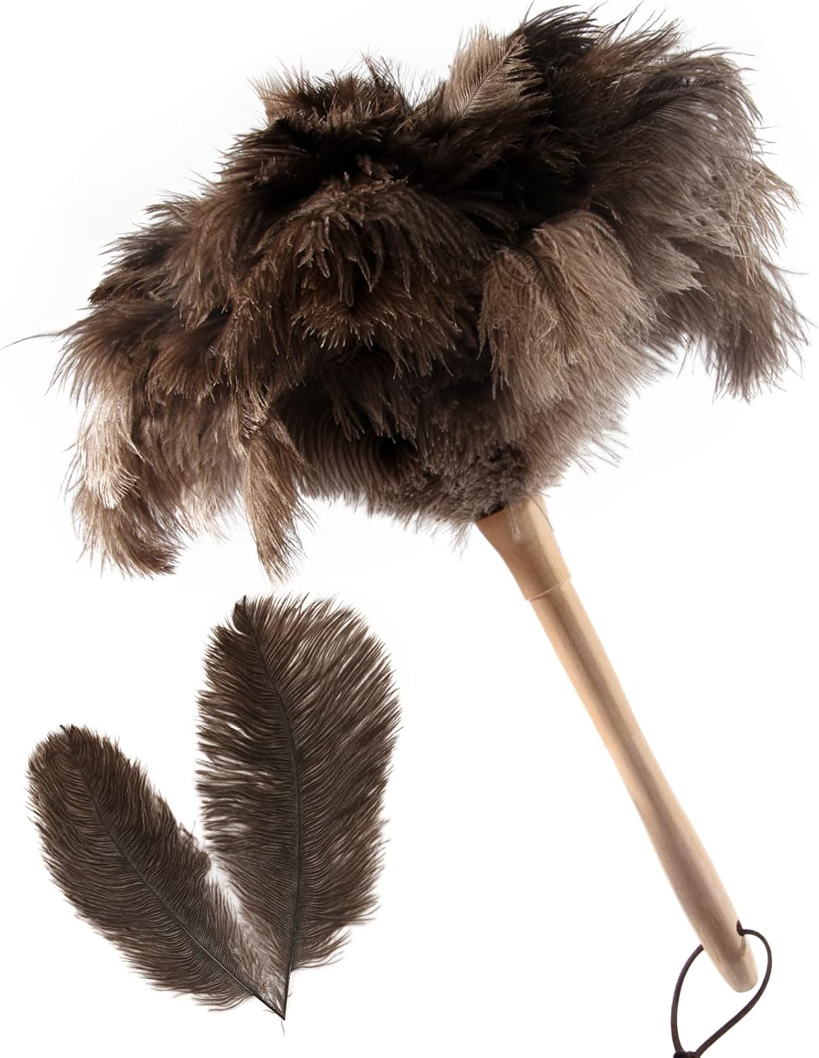THARAHT 2PCS Ostrich Feather Duster 16 Inch Fluffy Natural with Wood Handle Reusable Washable for Cleaning Keyboard,Home,Car,Office Ostrich Feather Duster