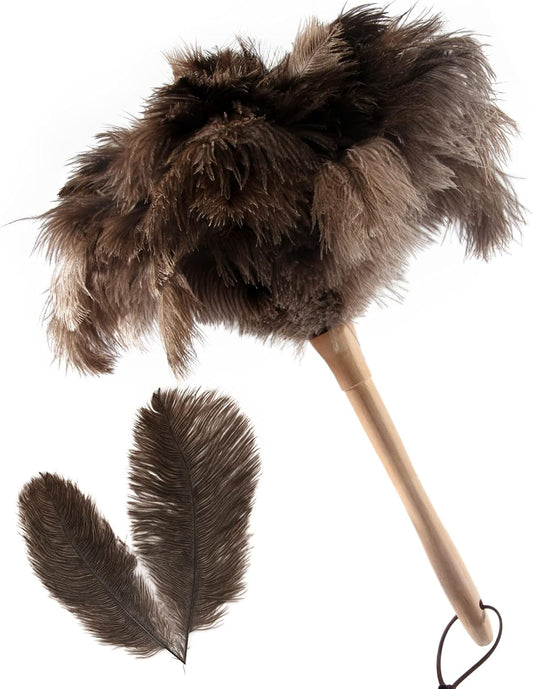 THARAHT 2PCS Ostrich Feather Duster 16 Inch Fluffy Natural with Wood Handle Reusable Washable for Cleaning Keyboard,Home,Car,Office Ostrich Feather Duster