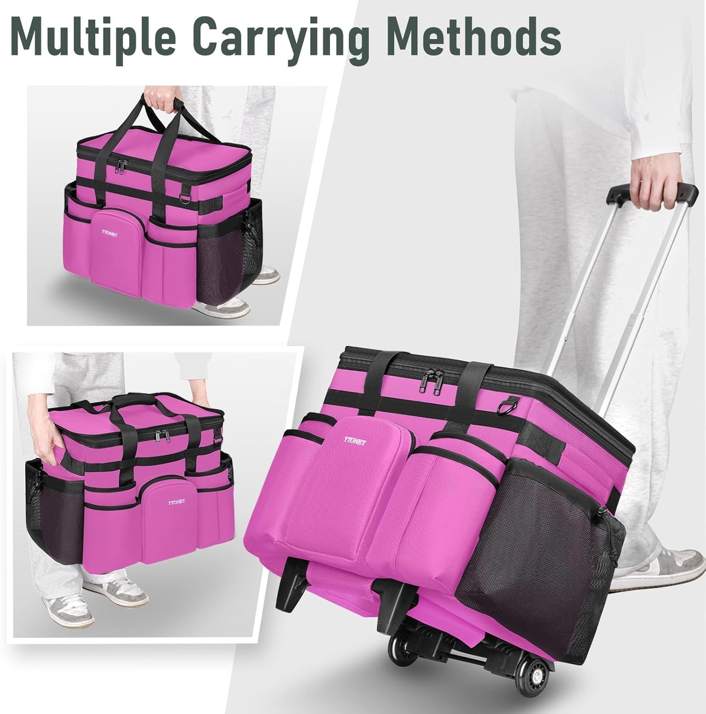 Ytonet Cleaning Caddy with Wheels, Extra Large Rolling Cleaning Caddy Bag with Detachable Trolley for Housekeepers, Water Resistant Cleaner Supplies Organizer with Wheels for Kitchen, Tool Organizer