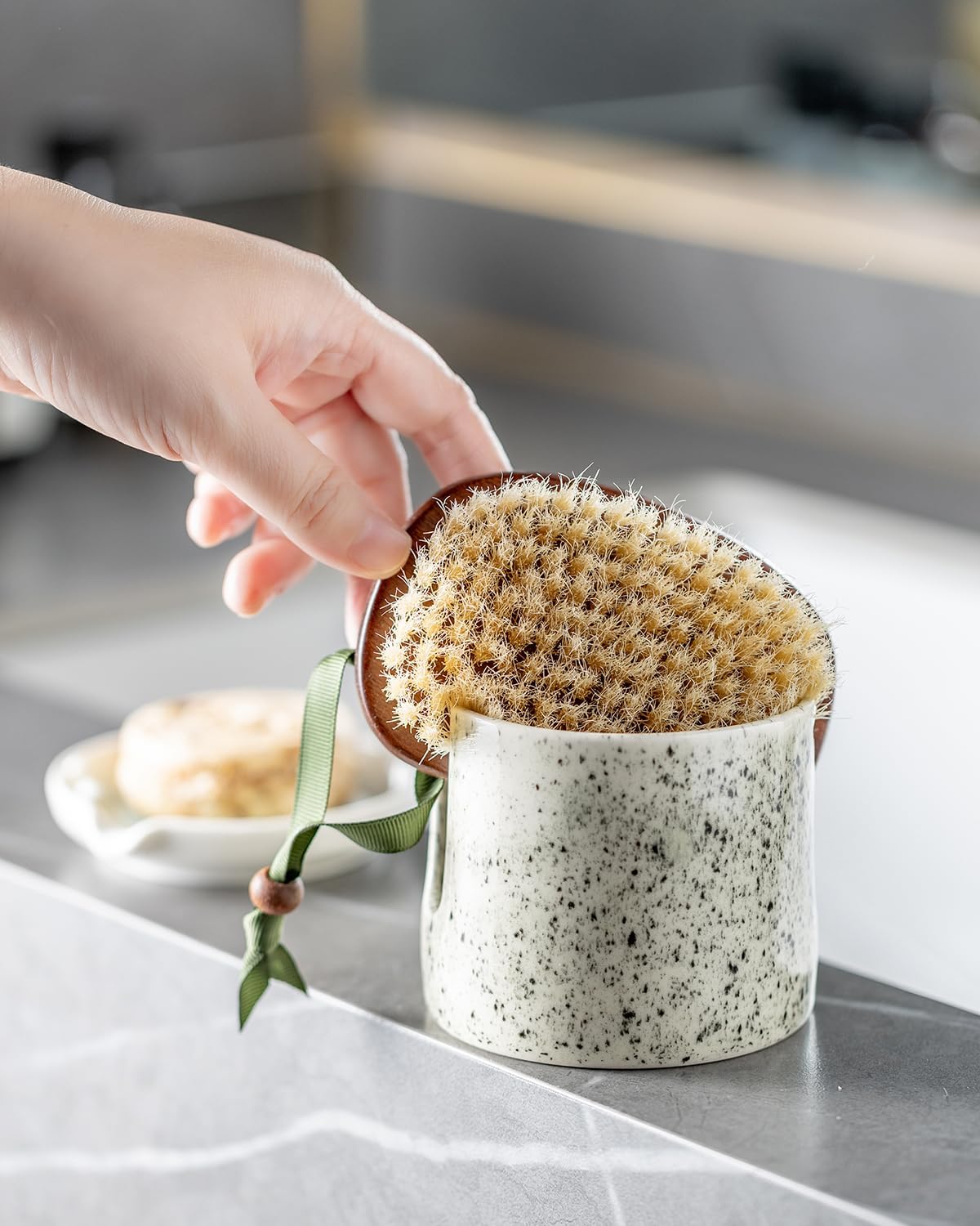 Zoeeker Sponge Holder for Kitchen Sink, Ceramic Dish Sponge Dish Rack Scrubby Caddy Kitchen Organizer Cute Sink Caddy Organizer, Farmhouse Decor, Speckled Glaze