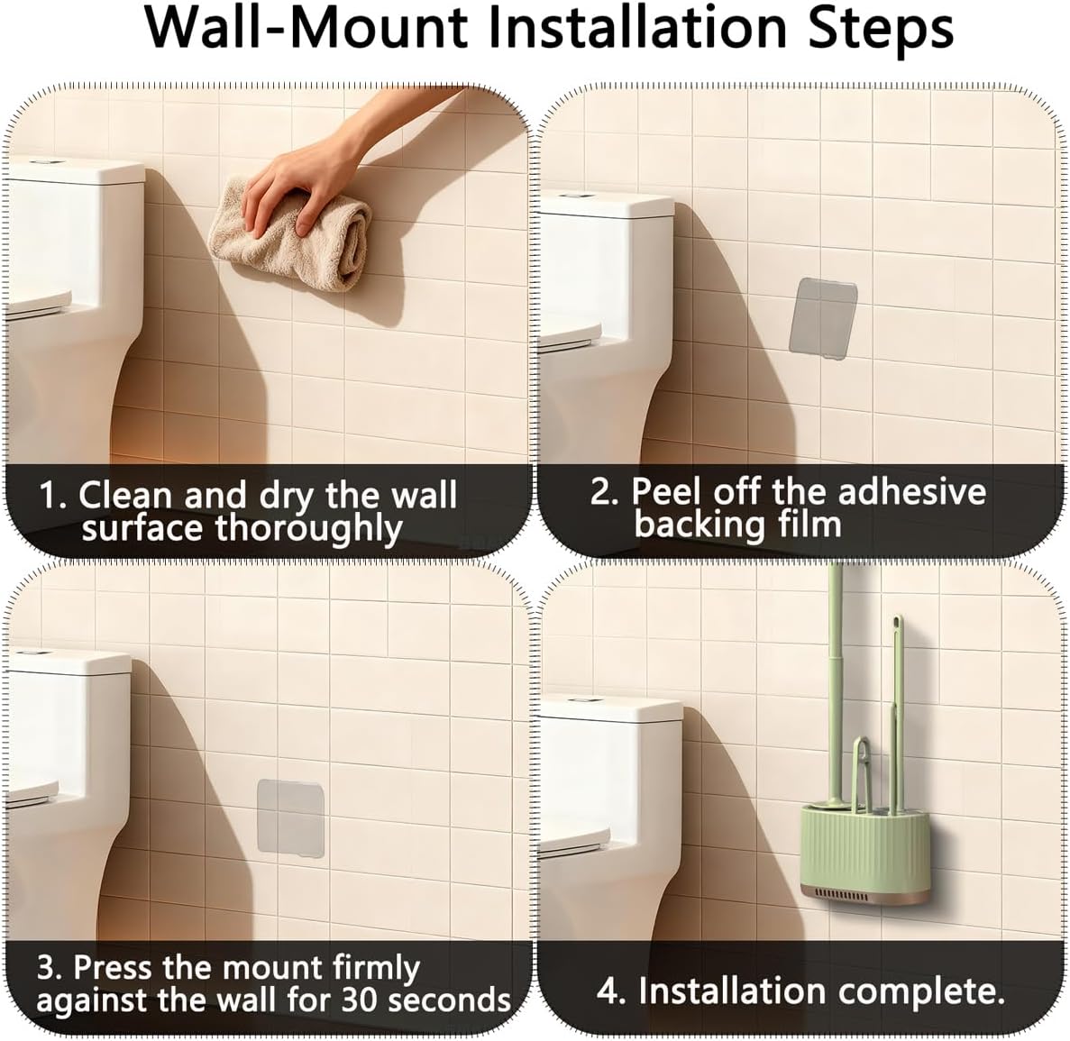 4 in 1 Toilet Cleaner Brush Toilet Bowl Brush and Holder Set Silicone Toilet Brush，Stuff Floor Standing or Wall Mounted Toilet Scrubber Without Drilling (Light Green)
