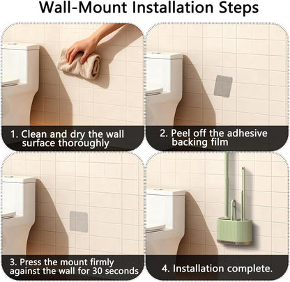 4 in 1 Toilet Cleaner Brush Toilet Bowl Brush and Holder Set Silicone Toilet Brush，Stuff Floor Standing or Wall Mounted Toilet Scrubber Without Drilling (Light Green)
