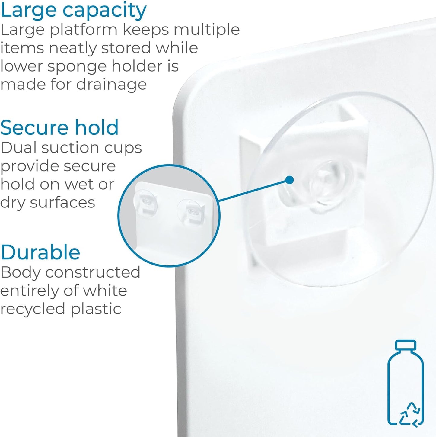 iDesign Recycled Plastic Double Suction Sink Caddy, White