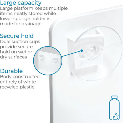 iDesign Recycled Plastic Double Suction Sink Caddy, White