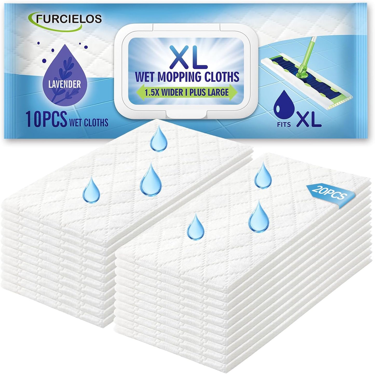 40 Count XL Heavy Duty Wet Mopping Cloths Refill Compatible with Swiffer Sweeper XL Mop, Disposable Wet Pads Refill X-Large Size for Multi-Surface Floor Cleaning, Lavender Scent