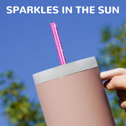 NiHome 12-Pack Glitter Replacement Straws for Stanley Tumbler 40OZ & 2 Cleaning Brushes Set, 12" Length BPA-Free Durable PETG Material for Various Beverages & Cups, Adds Sparkle to Your Drinks (Clear)