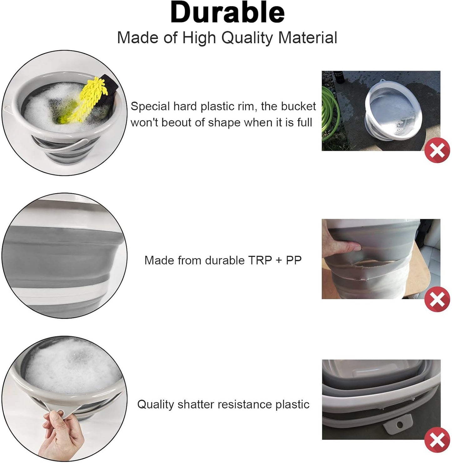 Collapsible Wash Bucket with Microfiber Mitt, 10L (2.6 Gallon) Portable Collapsiblle Buckett with Handle for Car Wash Household Cleaning, Multiuse Collapsibles Water Bucket and Car wash mitt - Grey