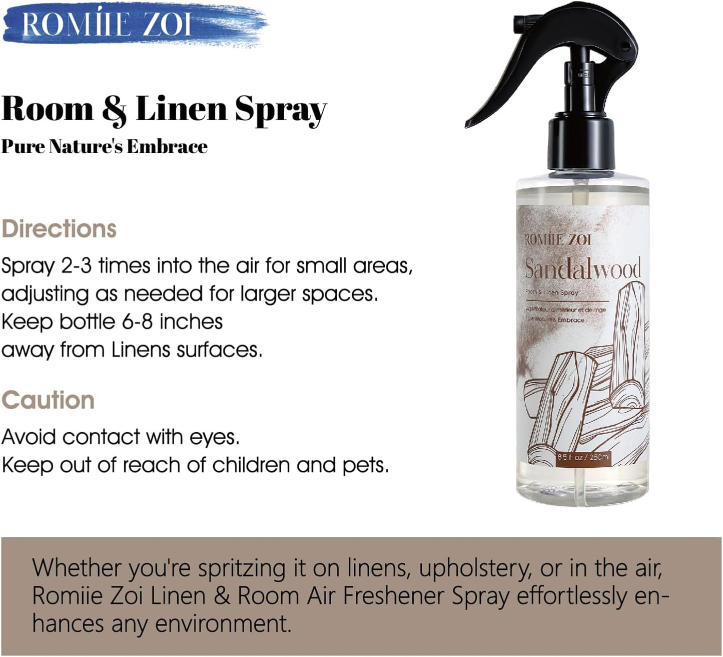ROMIIE ZOI Room Spray Lemon, Air Freshener Spray Made with Natural Plant Extract, Scented Room Spray for Home Fragrance Fabric Spray Freshener 8.5 FL OZ