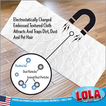 LOLA Dry Sweeping Cloth Refill Pads, 32 Pack, Unscented, Compatible with Swiffer Floor Mop, Comparable to Swiffer Refills, 11" x 8.13"