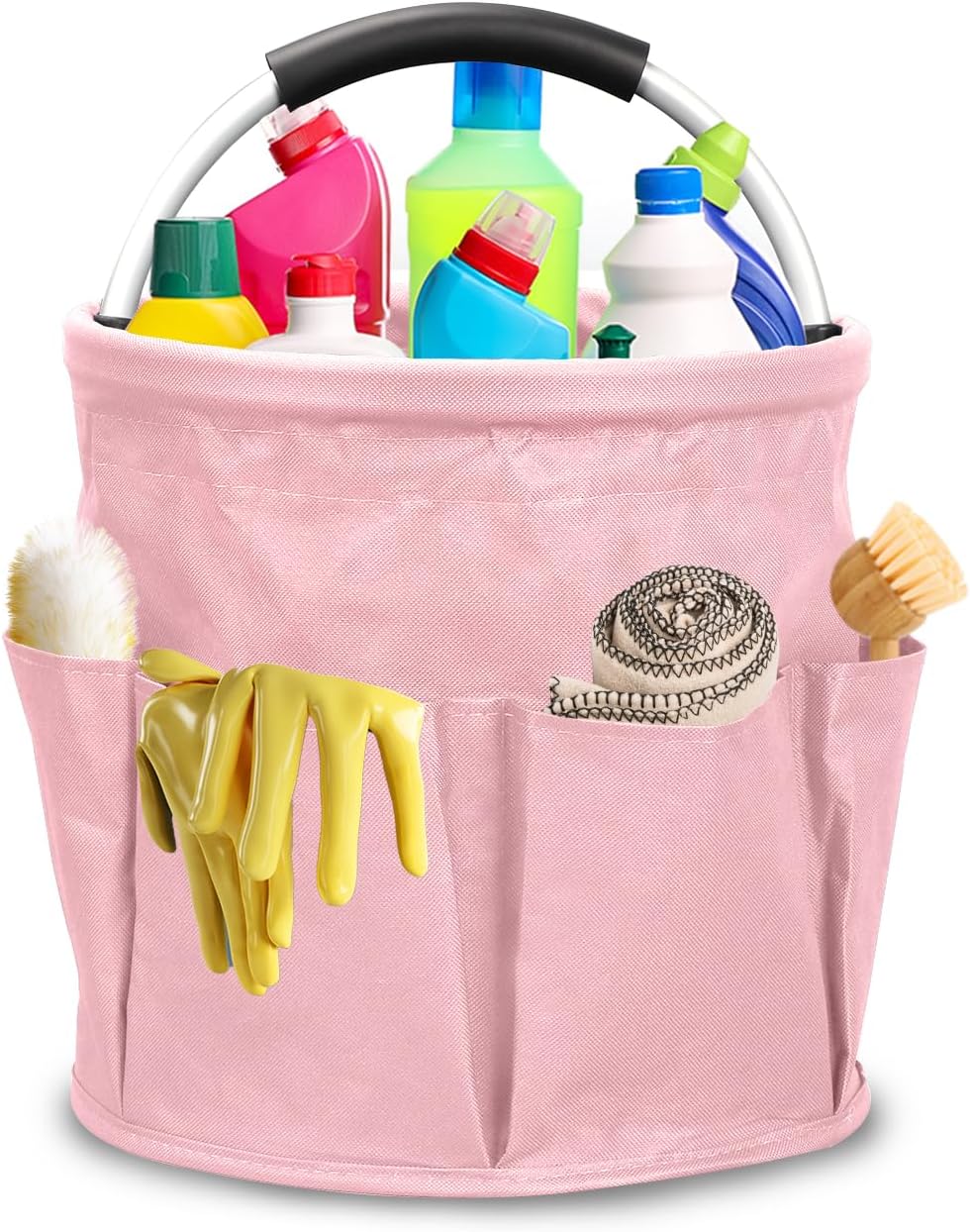 Qivine 17L Cleaning Caddy with Handle, Cleaning Supply Caddy Foldable Tool Bag Cleaning Products Organizers Portable Cleaning Bucket Organiser for Storing Towels(Blue)