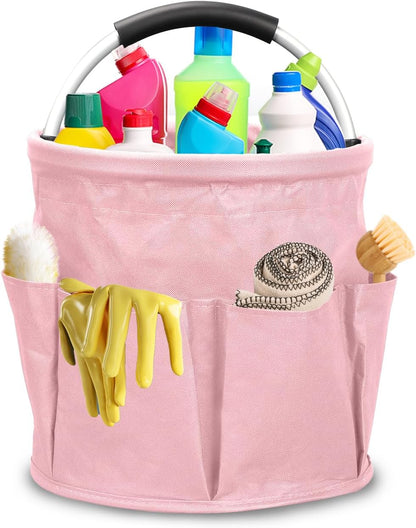 Qivine 17L Cleaning Caddy with Handle, Cleaning Supply Caddy Foldable Tool Bag Cleaning Products Organizers Portable Cleaning Bucket Organiser for Storing Towels(Blue)