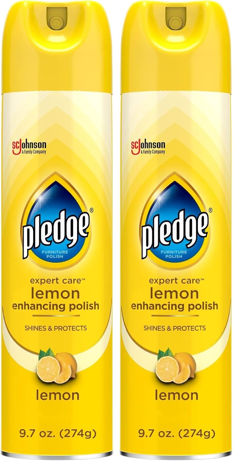 Pledge Enhancing Polish Spray, Wood Furniture & Stainless Steel Polish, Remove Dust and Fingerprints, Fast Shine and Protect, Prevent Scratches & Knicks - Lemon Scent, 9.7oz, Pack of 3