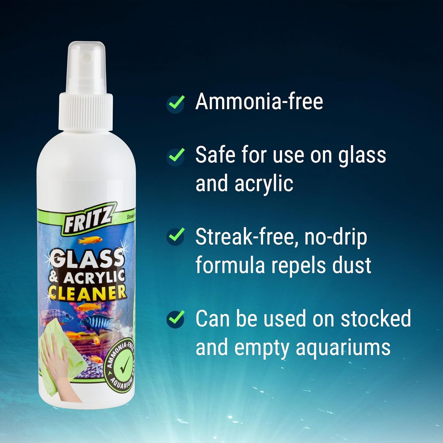 Fritz Aquatics Aquarium Glass & Acrylic Cleaner Spray for a Crystal Clear Tank (8-Ounce)