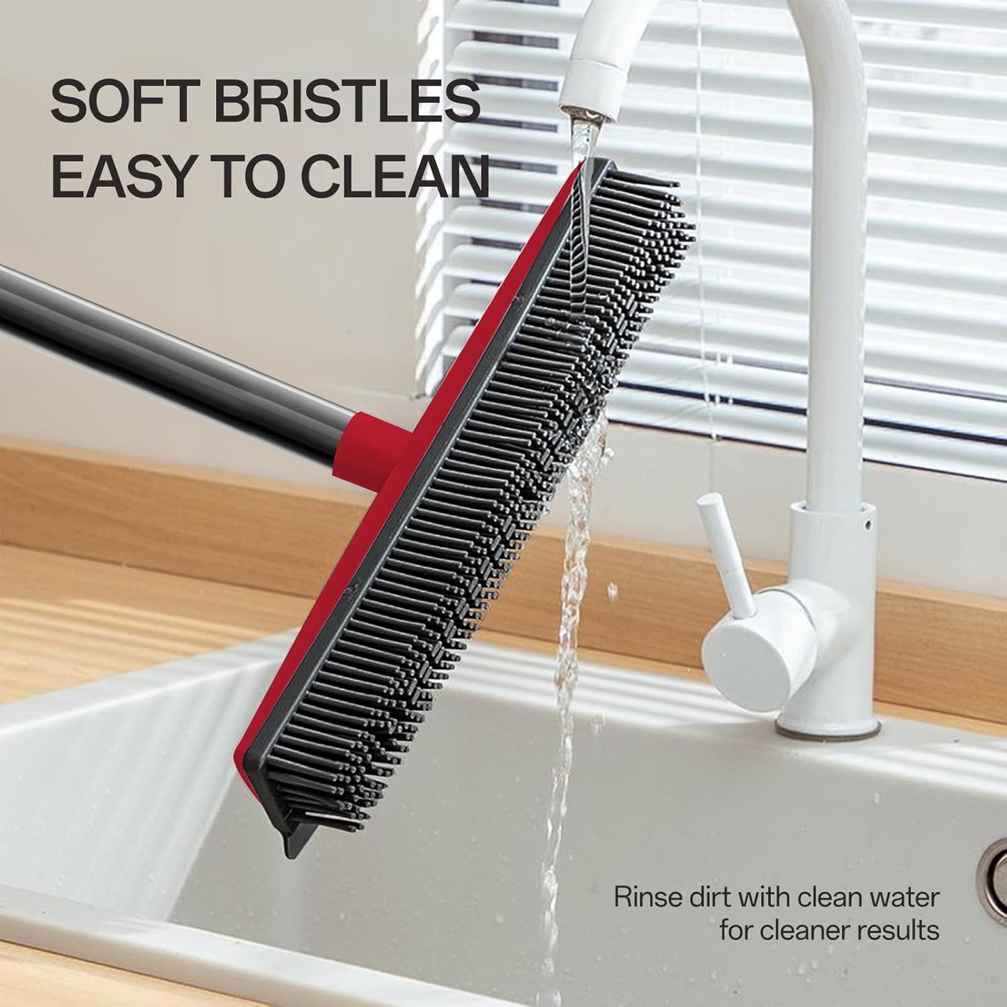 Pet Hair Rubber Broom with Squeegee for Carpet,Fur Remover Broom Carpet Rake for Pet Hair Removal, with 50" Long Handle
