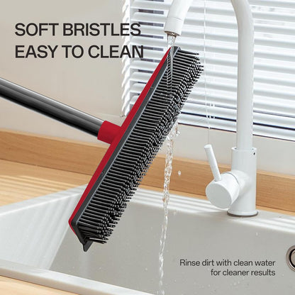 Pet Hair Rubber Broom with Squeegee for Carpet,Fur Remover Broom Carpet Rake for Pet Hair Removal, with 50" Long Handle