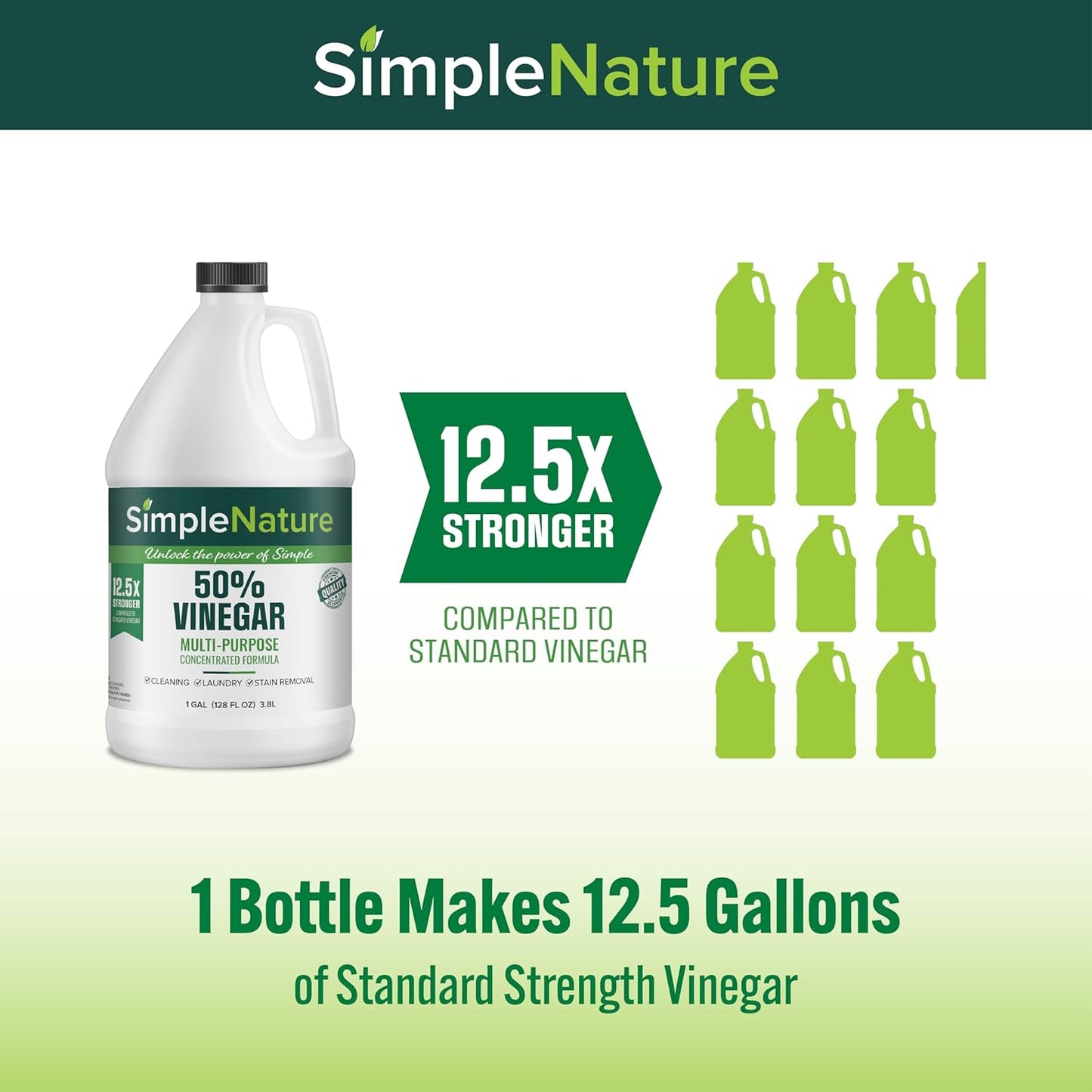SimpleNature 45% Vinegar (1 Gallon) - Highly Concentrated Vinegar for Heavy-Duty Cleaning Power for Home & Patio, Limescale Removal & DIY Formulas - Dilutes Easily - Free of Dyes or Fragrance