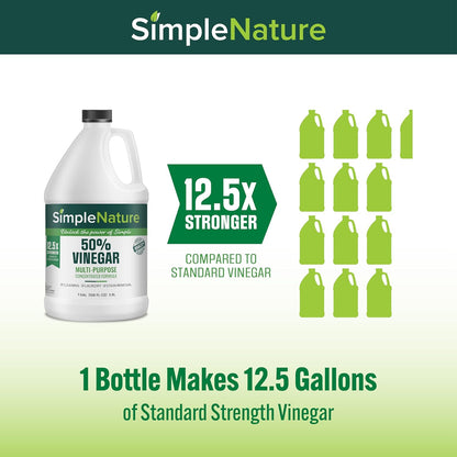 SimpleNature 45% Vinegar (1 Gallon) - Highly Concentrated Vinegar for Heavy-Duty Cleaning Power for Home & Patio, Limescale Removal & DIY Formulas - Dilutes Easily - Free of Dyes or Fragrance