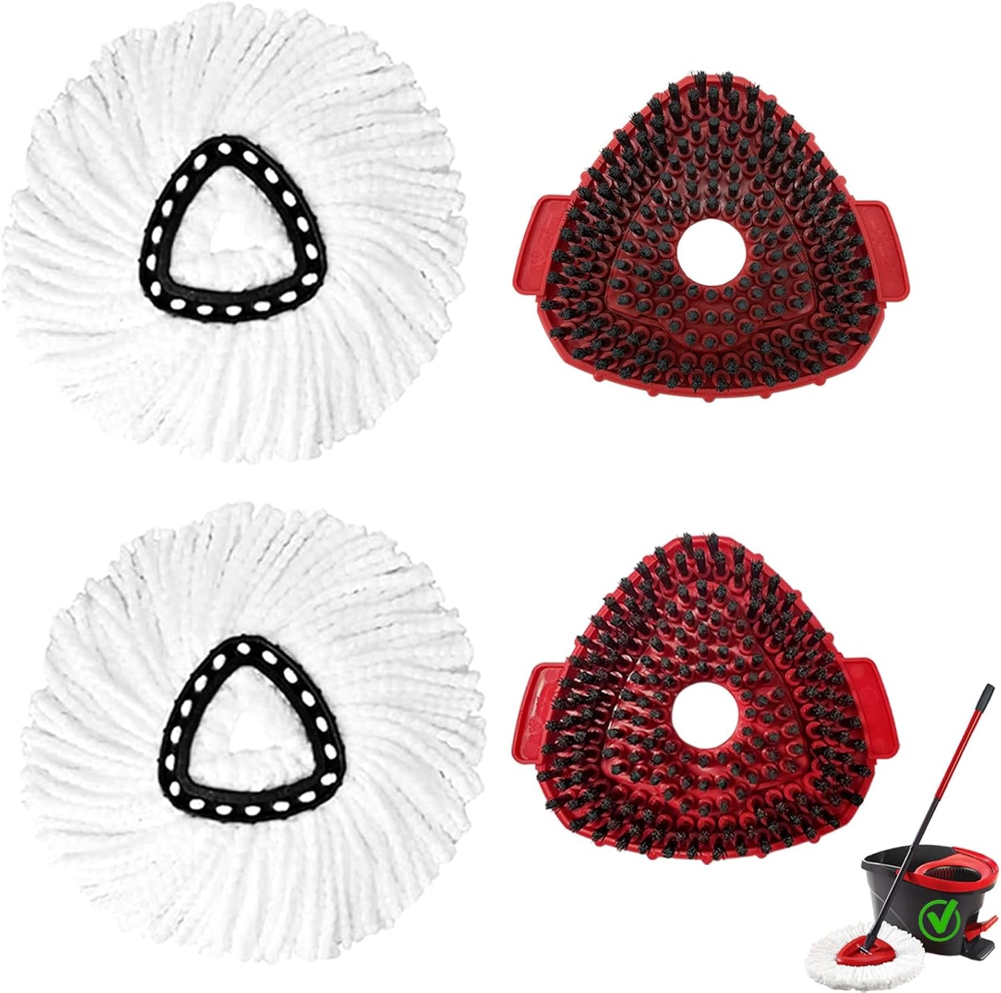 6Pcs Mop Heads Replacement,Spin Mop Replacement Head Compatible with Cedar Easywring 1-Tank System,Including 4 Spin mop Replacement Heads,1 Brush Head and 1 Base(Machine Washable & Easy to Replace)