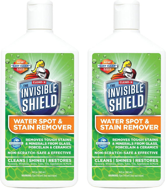 Invisible Shield Water Spot & Stain Remover Scrub 10 fl. oz. Removes Hard Water Spots and Soap Scum from Glass and Multi Surface by UNELKO- Clean-X Invisible Shield 2 Pack