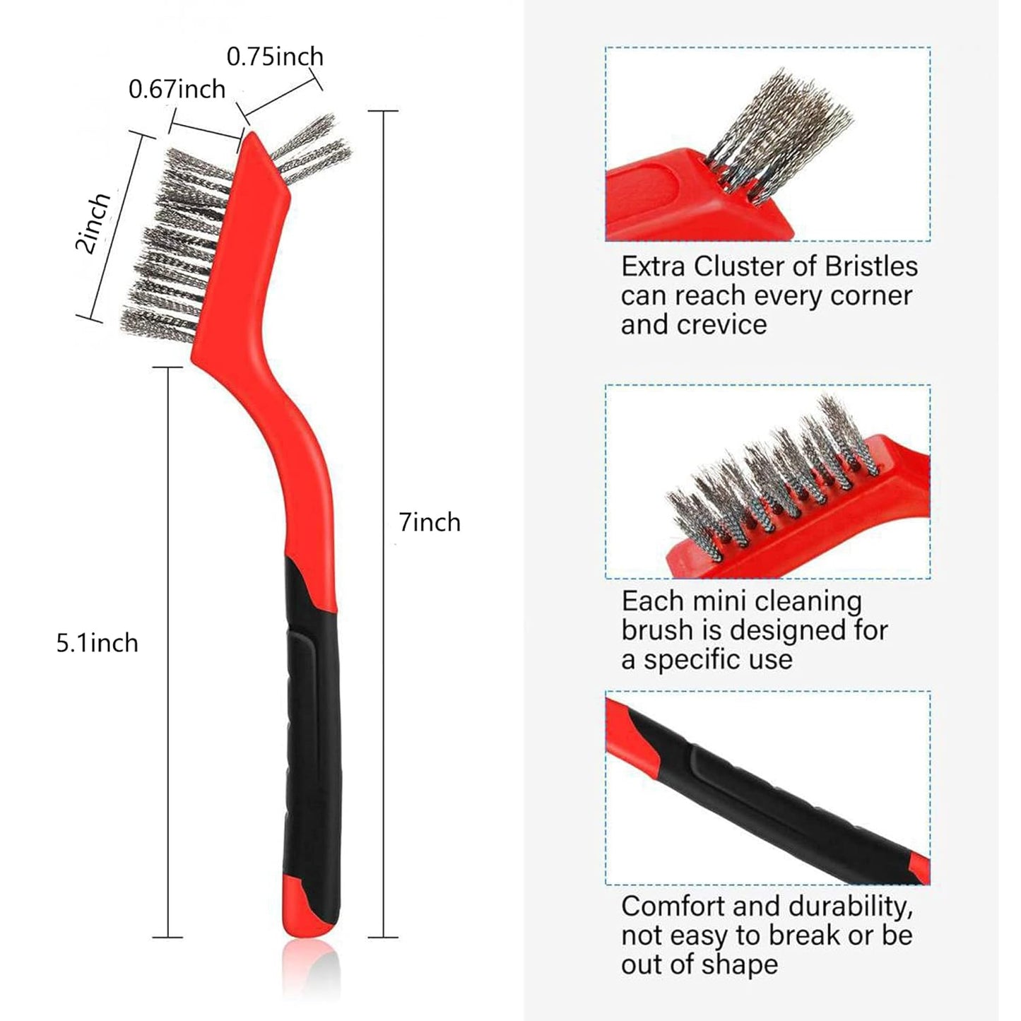 3Pcs Mini Wire Brush Set for Cleaning and Rust Removing, 7 Inch Industrial Wire Brushes of Stainless Steel/Nylon/Brass Bristles