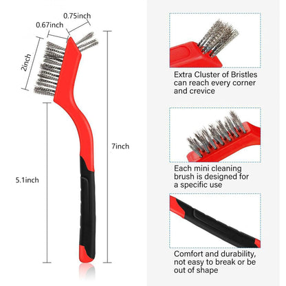3Pcs Mini Wire Brush Set for Cleaning and Rust Removing, 7 Inch Industrial Wire Brushes of Stainless Steel/Nylon/Brass Bristles