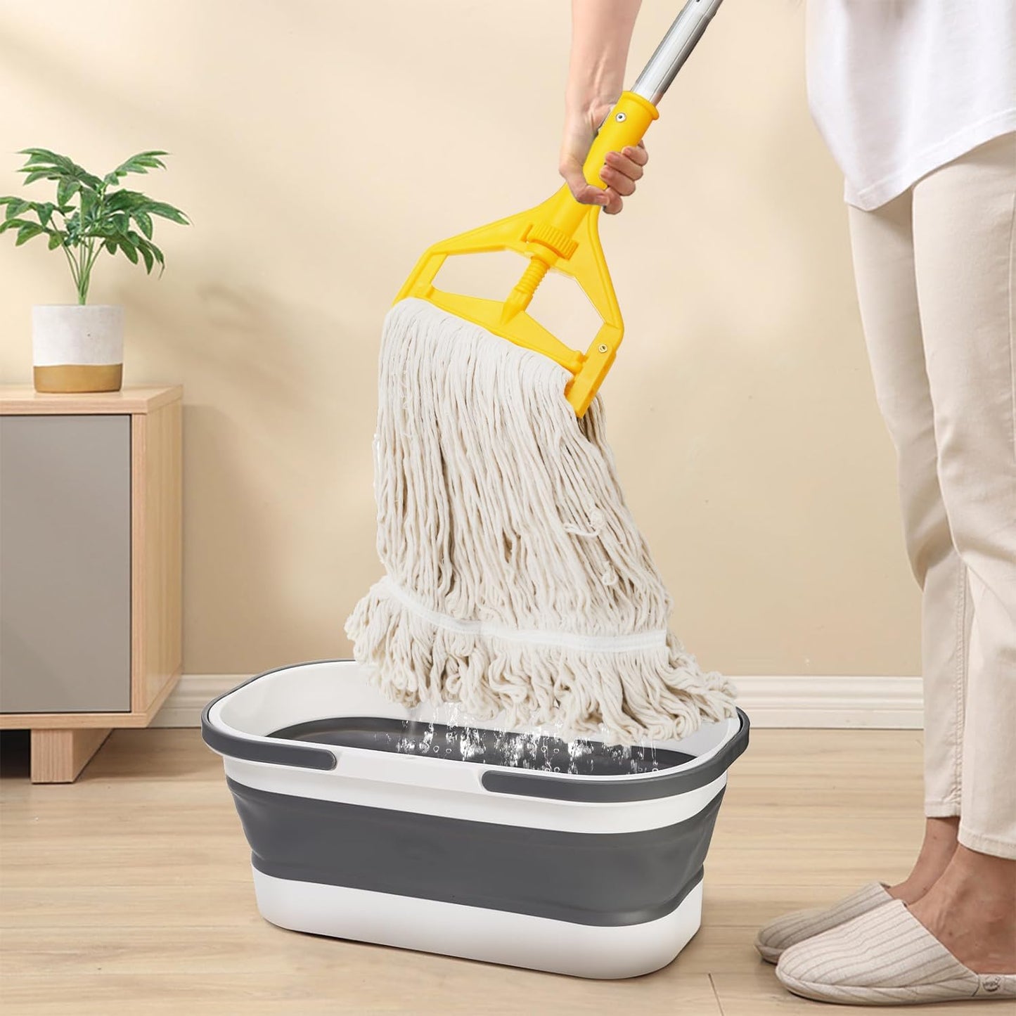 Yesland Commercial Mop with 2 Mop Heads, Industrial Cotton Mops with 61inch Long Handle, Heavy Duty Looped-End String Wet Mops for Cleaning Office Garage Hardwood Warehouse Factory Mall Deck