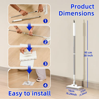 Snap-Grip Mini Mop with 39in Handle — INWEJIA Zero-Touch Gap Dust Cleaner & Locking Head, Disposable Lazy Mop Wet and Dry for Kitchen Bathroom Toilet Corners Window Wall Cleaning